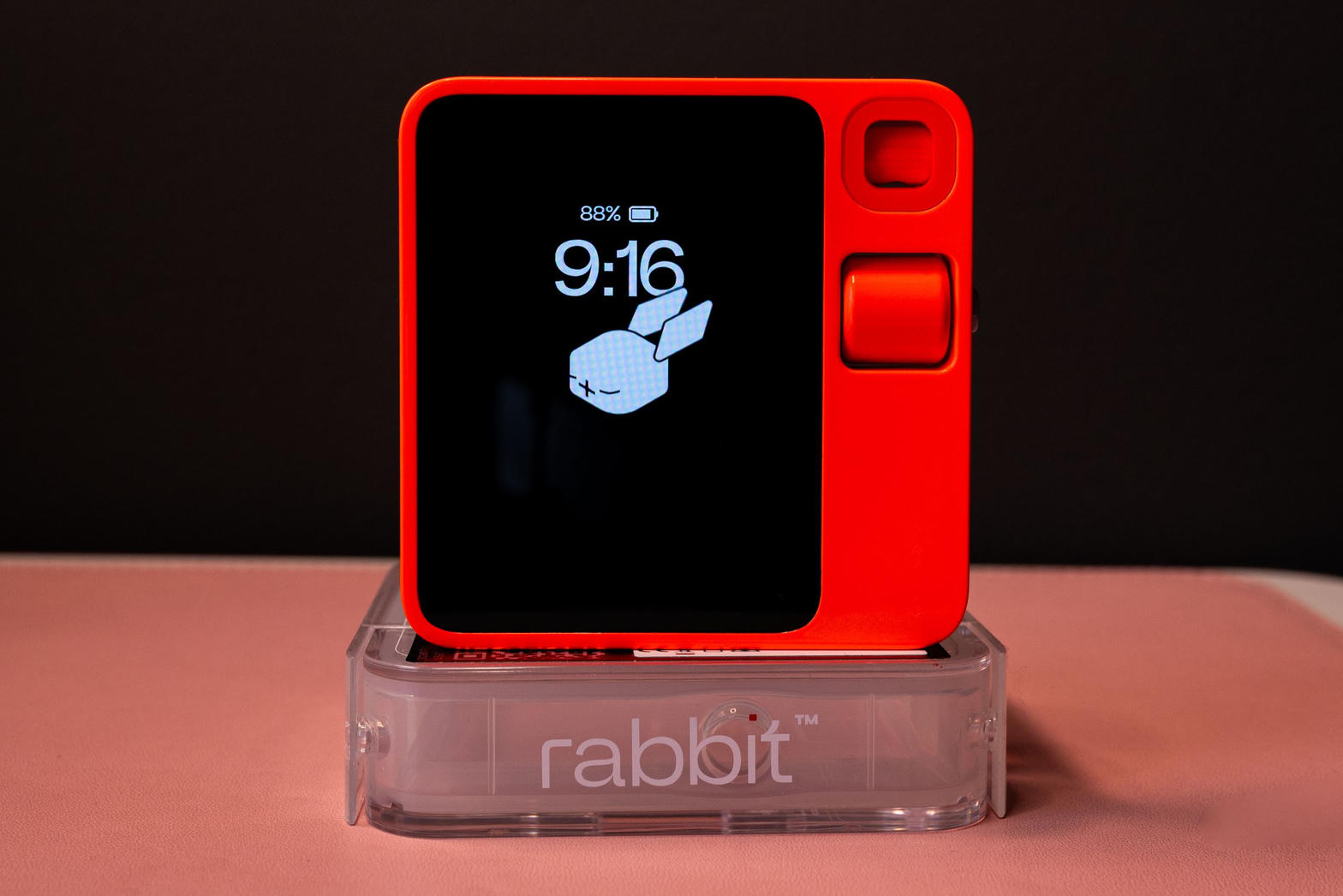 Rabbit R1 on clean display stand