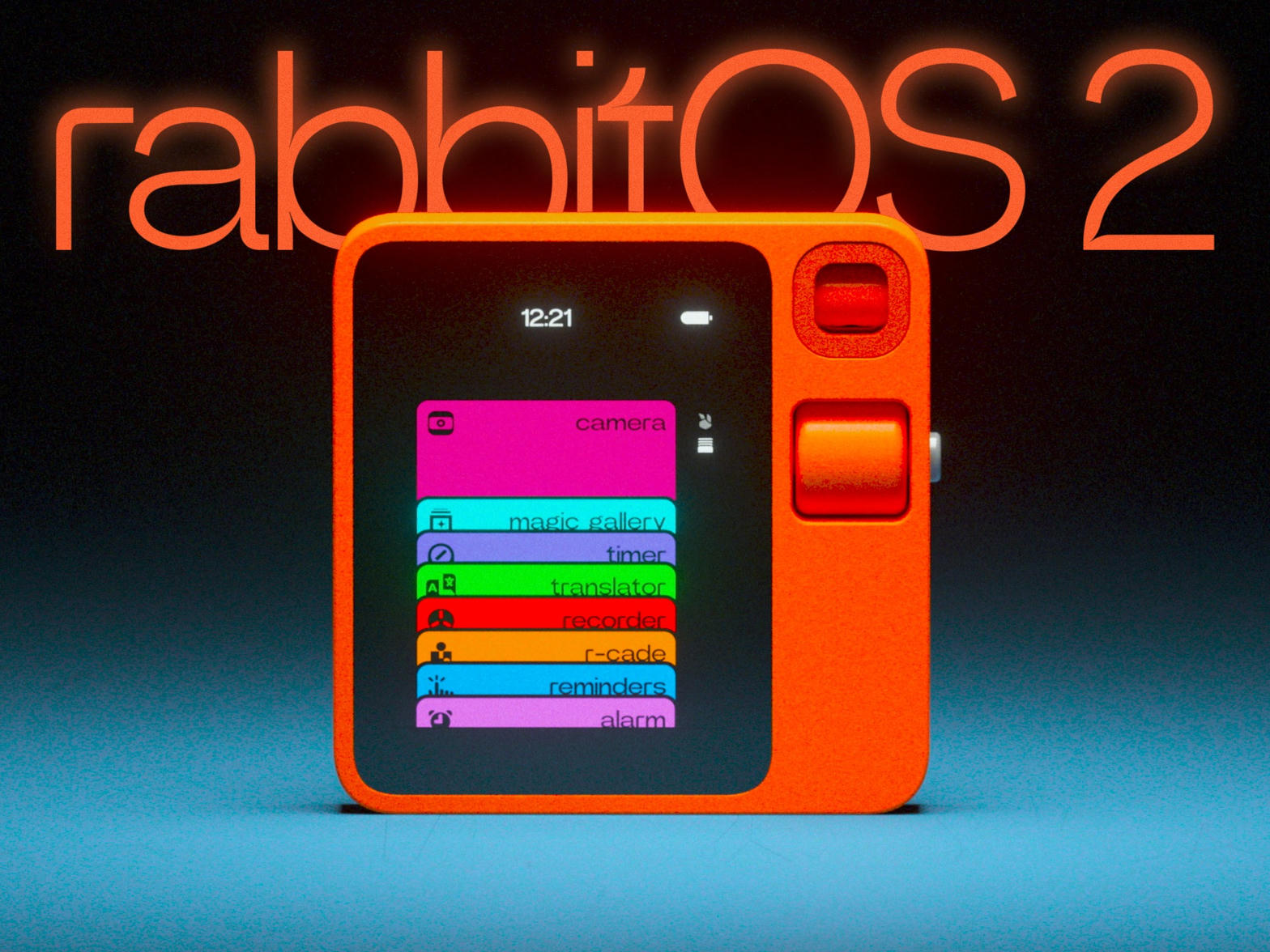 rabbitOS 2 colorful card-based interface on Rabbit R1